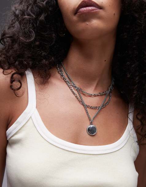 Topshop - Niamh - Collana argentata con catenine multifilo e pendente in acciaio inossidabile resistente all'acqua - view 1