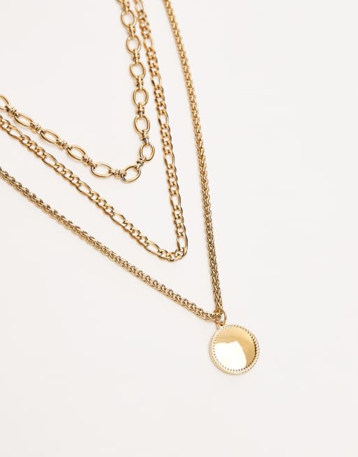 Topshop - Niamh - Collier chaîne multi-rangs à pendentif en acier inoxydable résistant à l'eau - Doré, 2 de 3