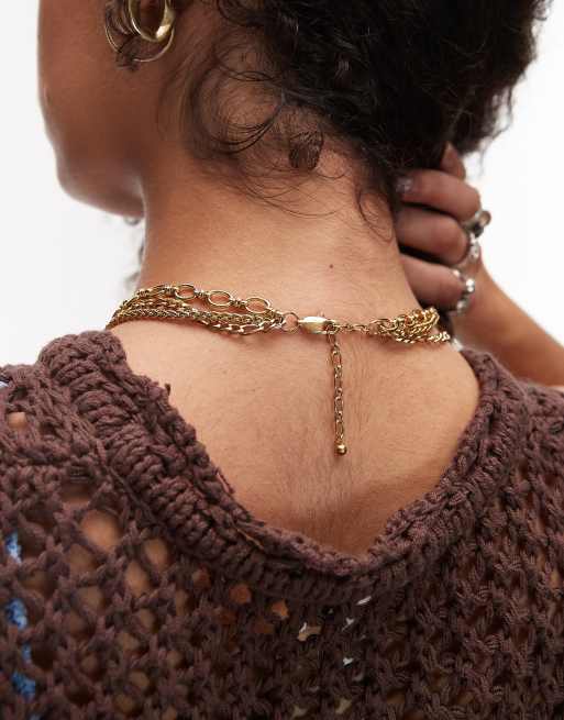 Topshop - Niamh - Collier chaîne multi-rangs à pendentif en acier inoxydable résistant à l'eau - Doré, 3 de 3