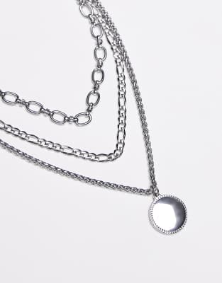 Topshop Niamh Waterproof Stainless Steel Multi Row Chain And Pendant Necklace In Silver