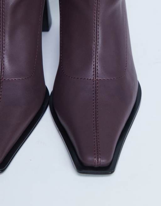 Topshop Nicky chisel toe ankle boots in burgundy