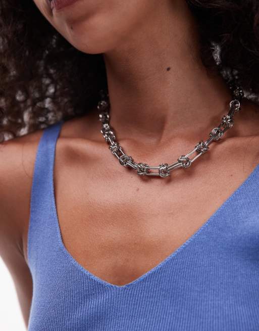 Topshop - Nicky - Collana in acciaio inossidabile waterproof intrecciata color argento
