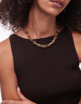 Topshop Nicky Waterproof Stainless Steel Knot Detailed Necklace In Gold