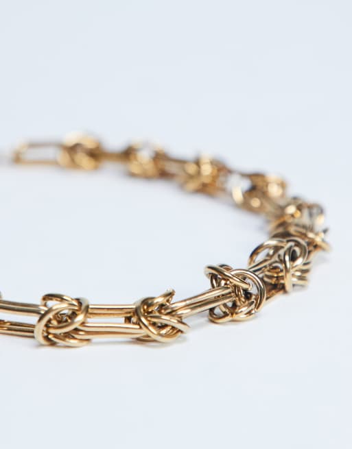 Topshop Nicky waterproof stainless steel knot detailed necklace in gold