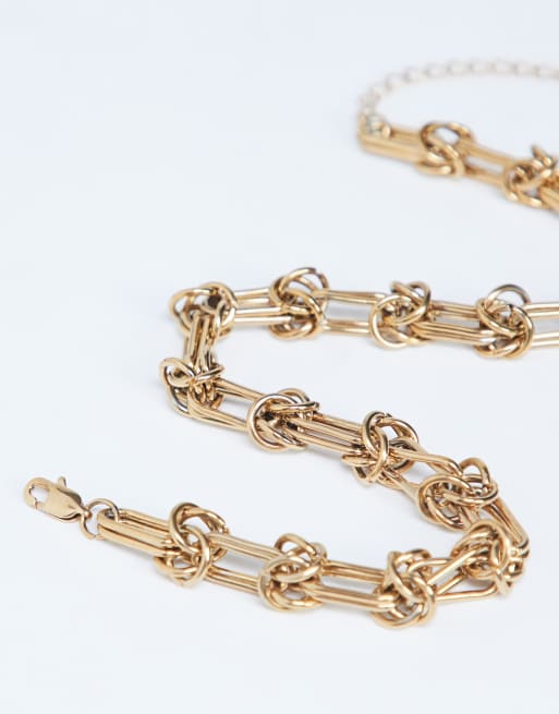 Topshop Nicky waterproof stainless steel knot detailed necklace in gold