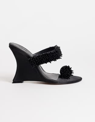 Topshop Nico Wedge Heel Mule Sandals With Embellishments In Black