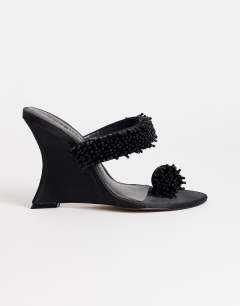 Nico wedge mule with embellishment in black 
