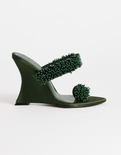 Nico wedge mule with embellishment in olive satin