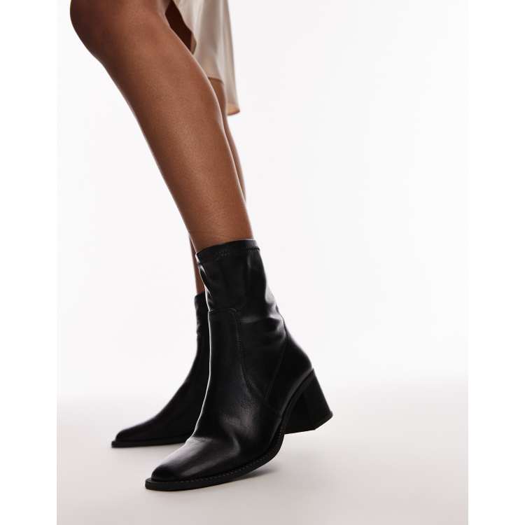 Topshop Nicola Ankle Boots in Schwarz mit Blockabsatz