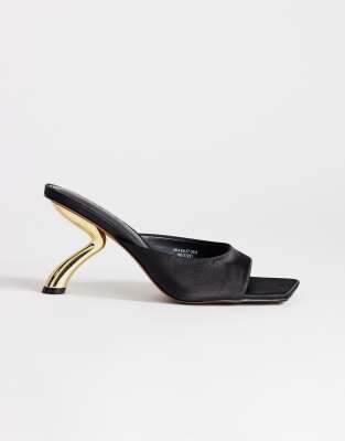 Nicole angular mid heel mule in black satin | Topshop