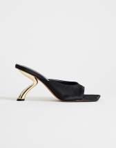 Topshop Nicole angular mid heel mule in black satin