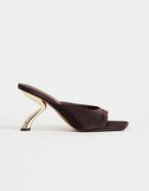 Topshop Nicole angular mid heel mule in chocolate satin