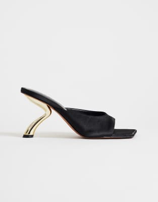 Topshop Nicole Angular Mid Heel Mules In Black
