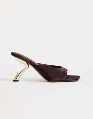 Topshop Nicole Angular Mid-height Heeled Mules In Brown