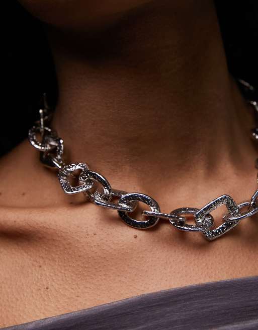 Topshop Nicole chunky square chain necklace in silver tone, 4 of 4