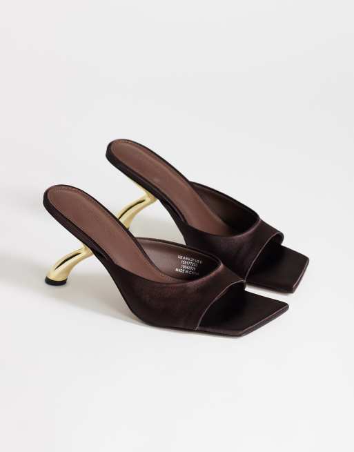 Topshop - Nicole - Mules à talon angulaire mi-haut en satin - Chocolat, 2 de 4