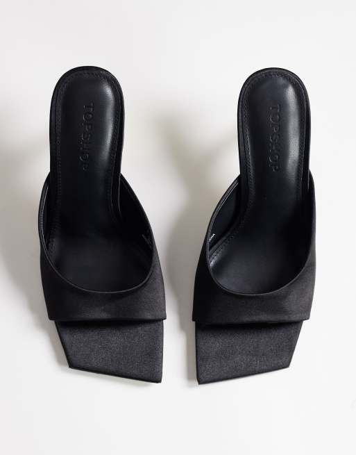 Topshop - Nicole - Mules negras de tacón medio angular de satén, 3 de 4