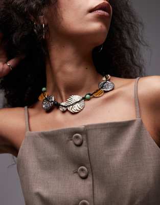 Topshop - Nicole - Statement-Halskette mit Scheiben aus verschiedenen Metallen-Bunt