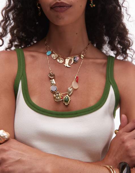 Topshop - Nida - Collier multi-rangs avec breloque - Doré - view 1
