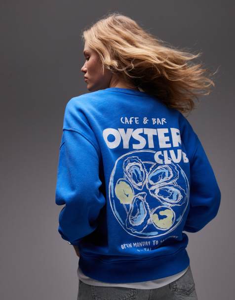 Topshop – Niebieska bluza z grafiką i napisem Oyster Club - view 1