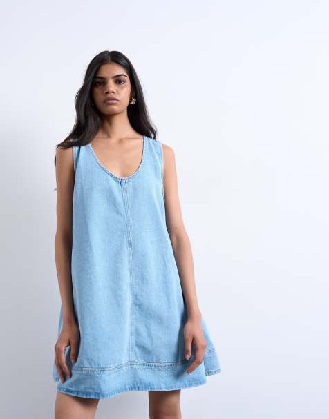 Topshop denim swing dress in bleach