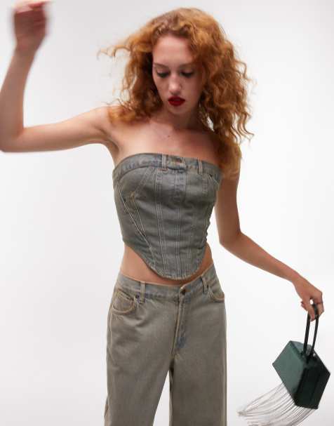 Topshop – Niebieski jeansowy gorsetowy top - view 1
