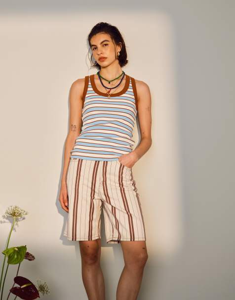 Topshop – Niebieski prążkowany podkoszulek paski z dekoltem w kształcie litery U - view 1