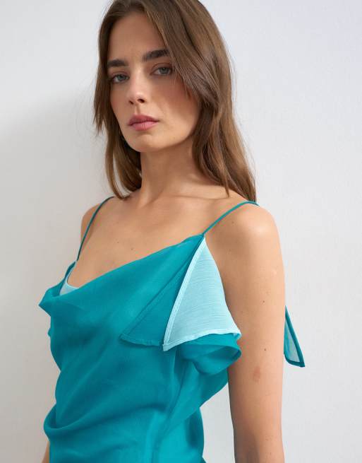 Topshop – Niebieski warstwowy top na ramiączkach z szyfonu, 3 z 4
