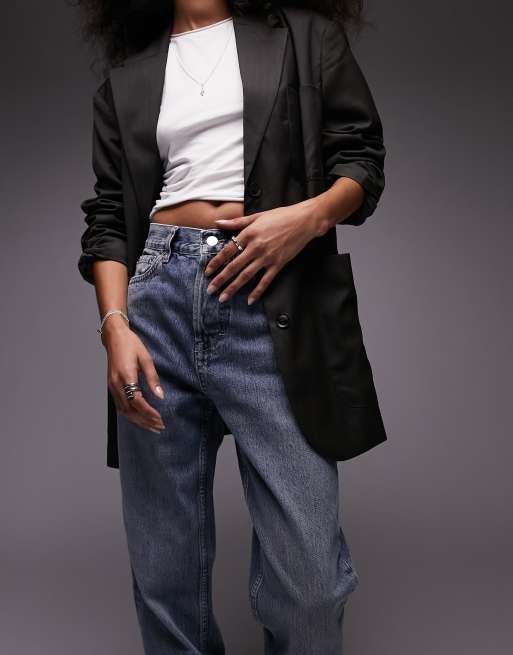 Topshop – Niebieskie jeansy typu dad ze średnim stanem, 3 z 4