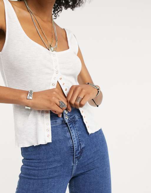 Topshop – Niebieskie jeansy z rozszerzanymi nogawkami, 3 z 4