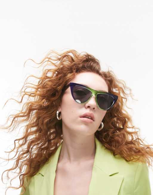 Topshop – Niebieskie okulary przeciwsłoneczne typu kocie oko z płaską górą