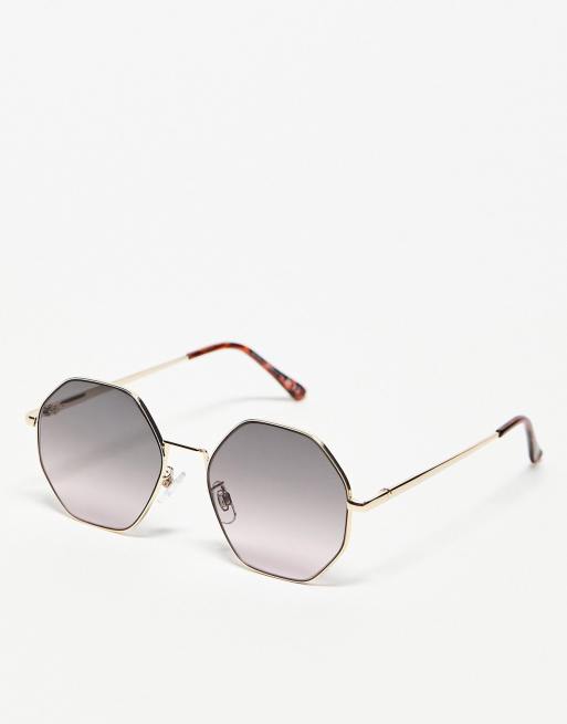 Topshop – Niebieskie sześciokątne okulary przeciwsłoneczne w cienkich metalowych oprawkach