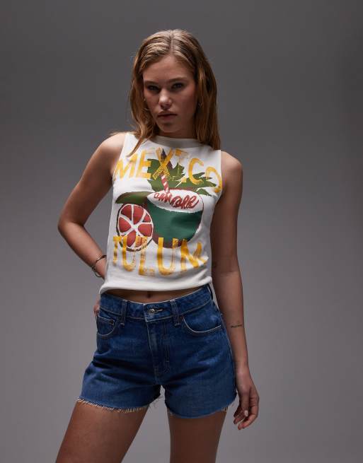 Topshop – Niebieskie trapezowe szorty jeansowe, 4 z 5