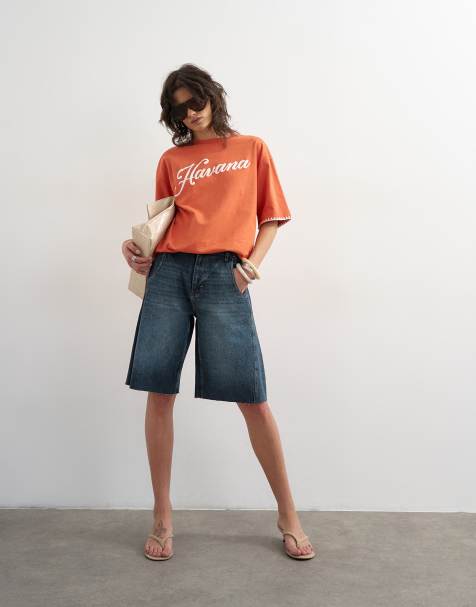 Topshop – Niebieskoczarne jortsy typu barrel - view 1