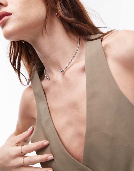 Topshop - Nieve - Choker ketting met torque-model in zilverkleur
