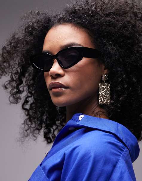 Topshop – Nigella – Abgewinkelte Cat-Eye-Sonnenbrille in Schwarz - view 1