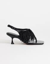Topshop Night beaded toe thong heeled sandal in black