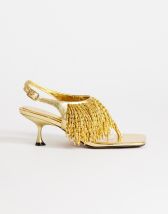 Topshop Night beaded  toe thong heeled sandal in gold