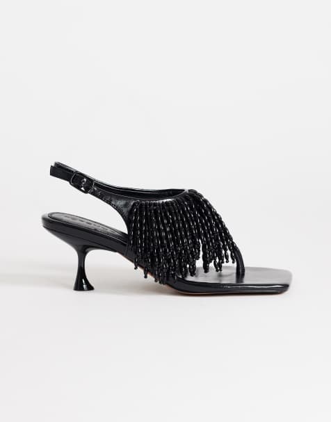 Topshop – Night – Czarne sandały-japonki na obcasie, z koralikami - view 1
