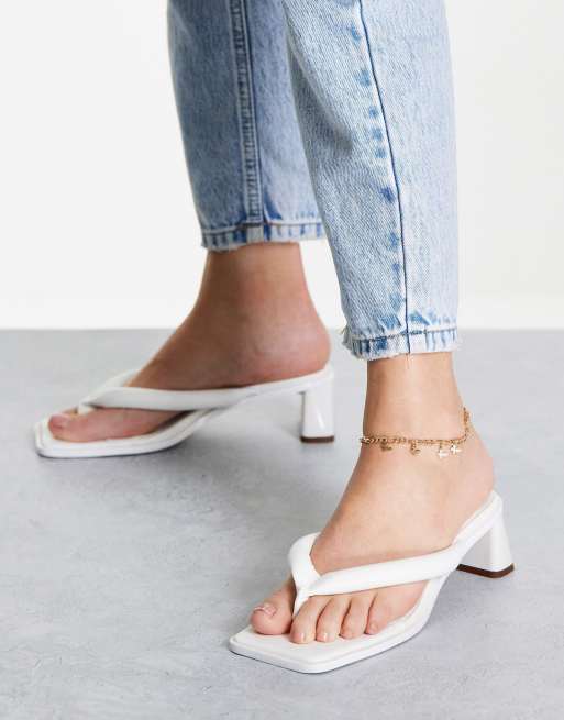Topshop Night padded mid toe post sandal in white