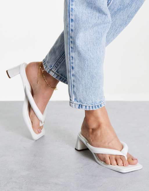 Topshop Night padded mid toe post sandals in white