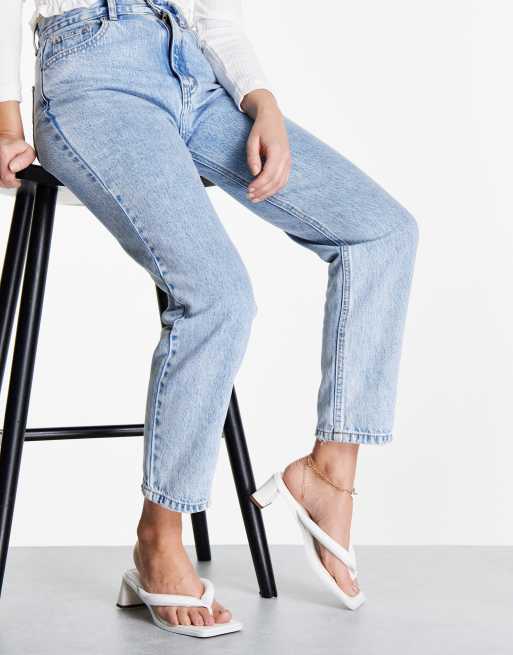 Topshop Night padded mid toe post sandals in white