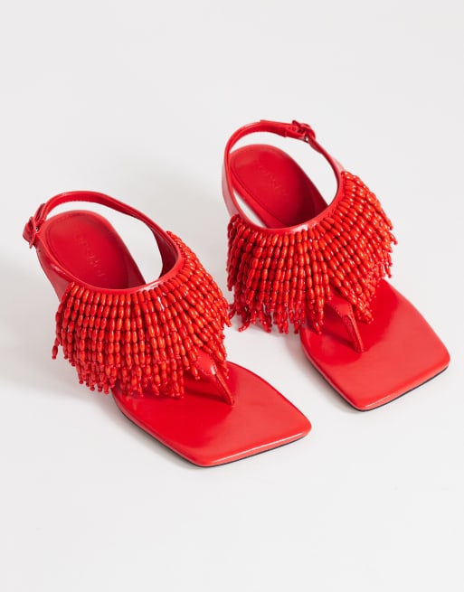 Topshop - Night - Sandali infradito con tacco rossi con perline, 2 di 4