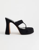 Topshop Nima platform heeled toe thong sandal in black