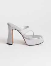Topshop Nima platform heeled toe thong sandal in grey satin
