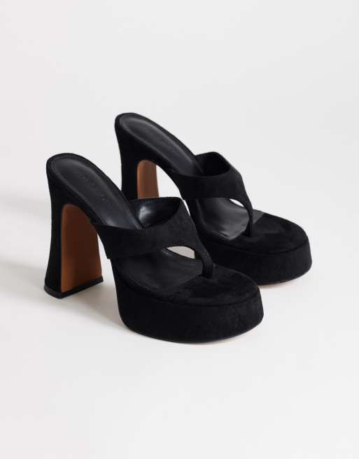 Topshop Nima platform high heeled toe thong sandal in black, 2 of 4
