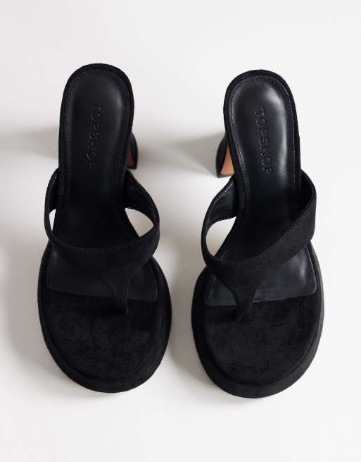 Topshop Nima platform high heeled toe thong sandal in black, 3 of 4