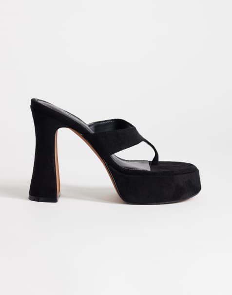 Topshop – Nima – Zehenstegsandalen in Schwarz mit Plateausohle und hohem Absatz - view 1
