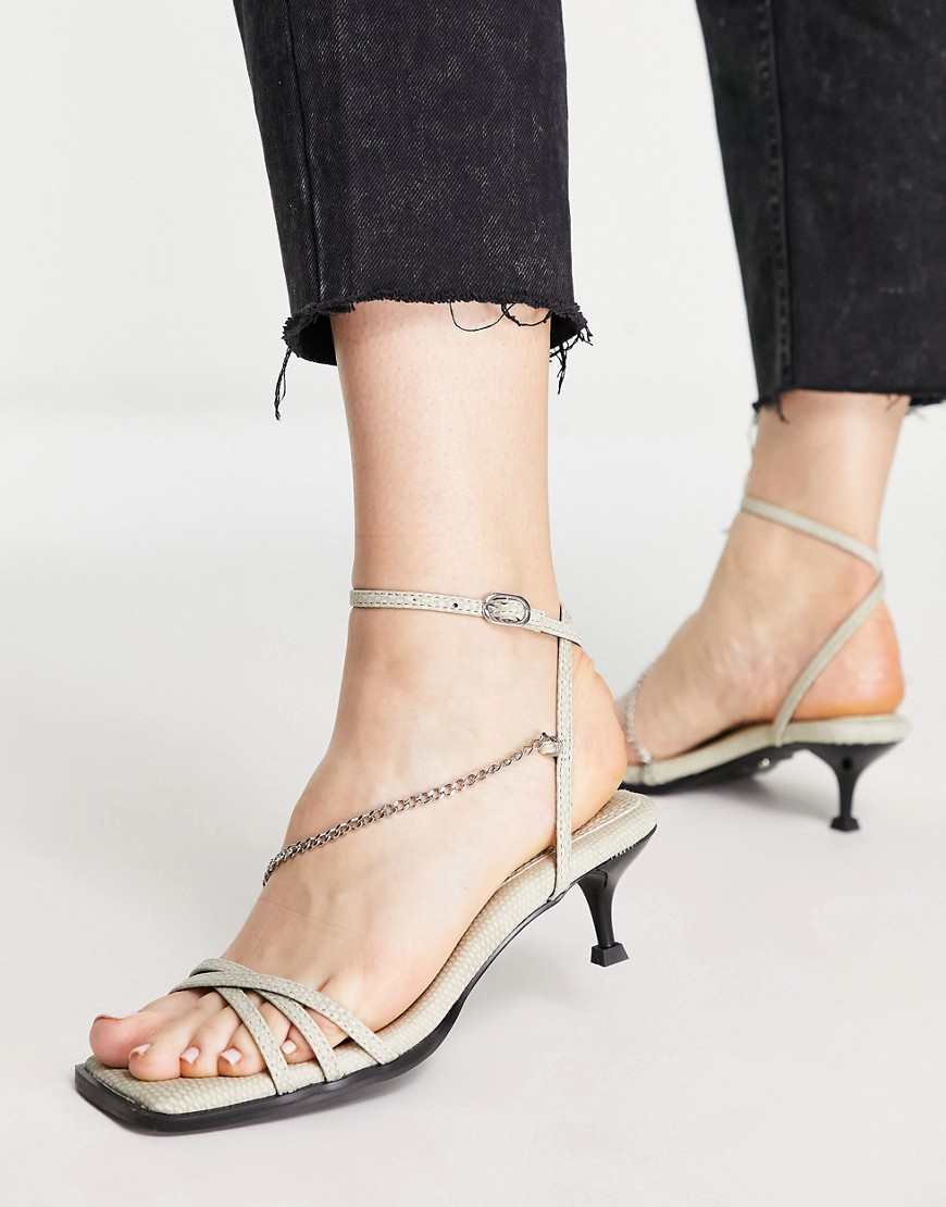 Topshop Nimble low heel chain sandals in stone-Neutral