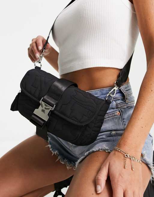 Topshop Nina abstract stich crossbody bag in black, 2 of 4